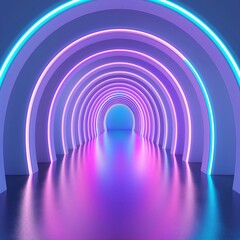 Fototapeta premium A vibrant tunnel illuminated with neon lights in shades of blue and purple, perfect for themes of futurism, light installations, and modern design.