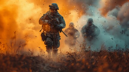 Fototapeta premium Soldiers in the Smoke.