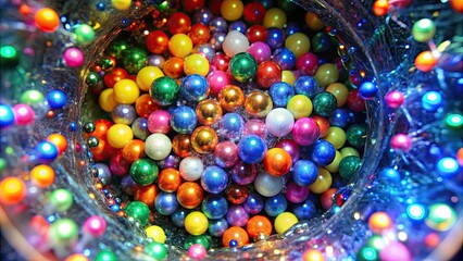 Macro view inside a quark showing colorful particles, quantum physics, subatomic particles