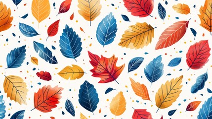 Colorful and vibrant hand-painted autumn leaves seamless pattern