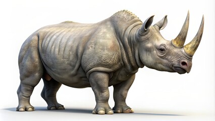 Obraz premium Elasmotherium dinosaur rhinoceros in a lifelike render, prehistoric, extinct, ancient, creature, animal, rhinoceros, dinosaur