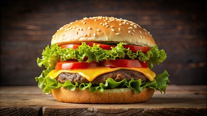 Delicious hamburger with juicy beef patty, melted cheese, crisp lettuce