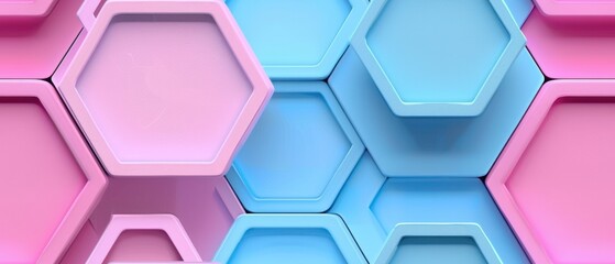 seamless pattern, Abstract hexagonal pattern with blue and pink colors creating a modern geometric background. Ideal for design and tech-themed projects.