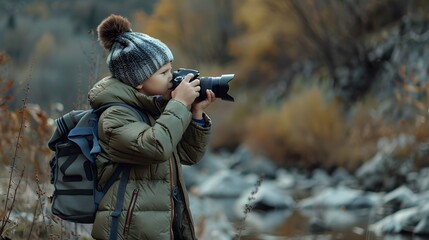 Fototapeta premium Young Photographer in the Autumn Forest