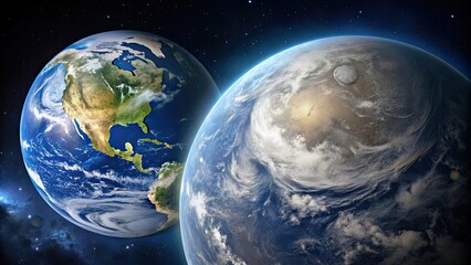 Fototapeta premium A mesmerizing stock photo featuring the Earth and the moon in stunning detail, Earth, moon, space, astronomy, celestial bodies