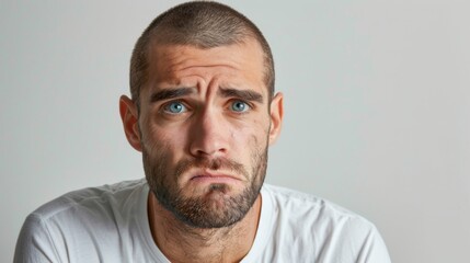 Obraz premium Bearded man with sad expression on his face