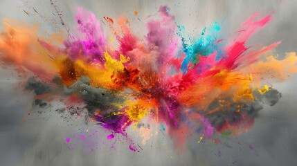 Explosion of Colorful Paints gray background