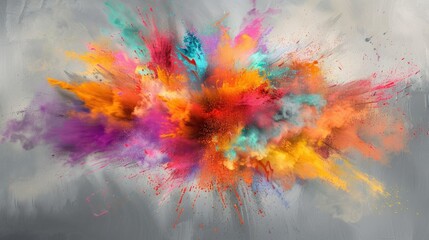 Explosion of Colorful Paints gray background