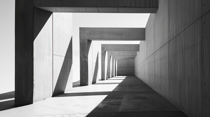 Fototapeta premium Interior architecture, minimalist open space in grey and black colours, natural light with lights and shadows.