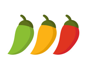 Red yellow green chilli pepper vector illustration, cartoon hot chili peppers clip art image, isolated on white background