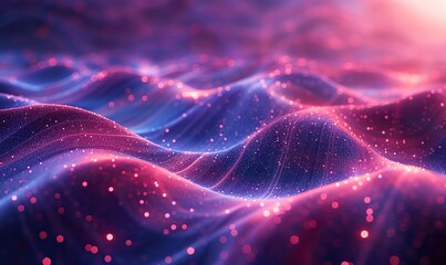 Abstract, intricate waveform landscape blends digital technology and big data in purple and blue tones.