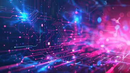 Fototapeta premium Futuristic blue pink circuit cyber tech in digital innovation communication background