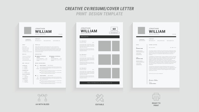 Multipurpose Clean Modern Resume and Cover Letter Design Template with Gray Header/Footer, Ideal for Business Job Applications, Minimalist CV Layout, Vector Graphic for Professional Resume - Powered by Adobe