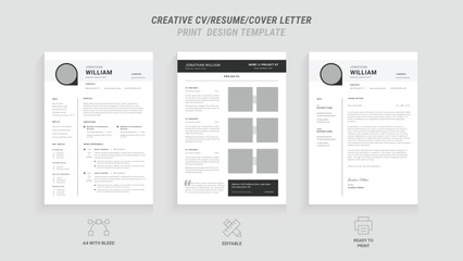 Multipurpose Clean Modern Resume and Cover Letter Design Template with Gray Header/Footer, Ideal for Business Job Applications, Minimalist CV Layout, Vector Graphic for Professional Resume