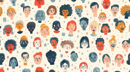 Diverse and Colorful Hand-Drawn People Seamless Pattern