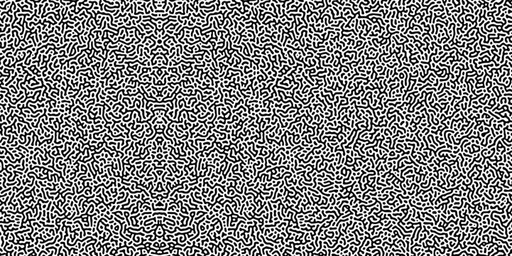 Turing reaction diffusion monochrome seamless pattern with chaotic motion. Natural background with organic structures. Vector illustration of chemical morphogenesis concept. Curvy doodle labyrinth