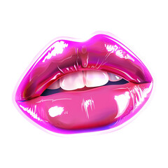Obraz premium Neon glossy lips isolated on transparent background