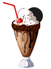 Cookie Cream Chocolate Milkshake with Whipped Cream & Cherry 