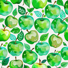 green apples vector watercolor seamless pattern