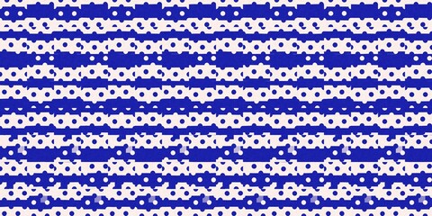 Faded electric blue glitch geo washed effect seamless border. Indigo dye grungy blotched distress abstract ribbon texture repeat. 