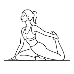 fit woman stretching on the floor. illustration line art vector 