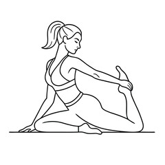 fit woman stretching on the floor. illustration line art vector 