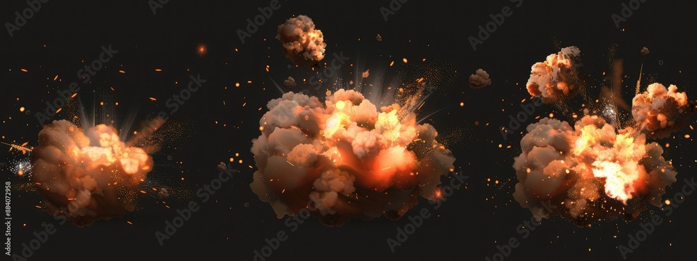 Wall mural set of explosions isolated on transparent background