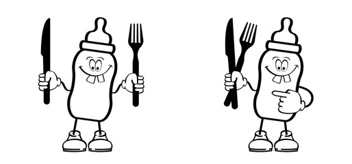 Obraz premium Baby bottle. Bottles or milk for baby feeding in bottle. Feeding bottle. Bottle of baby milk. Nutrition in the plastic container for a newborn. Baby twins, boy or girl. Love heart, blue or pink sign.