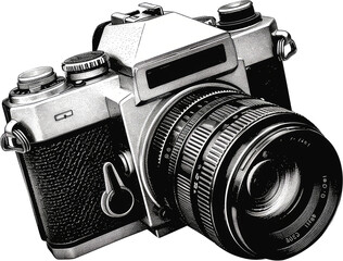 Retro camera photography collage element on transparent background, Retro camera punk y2k collage element, Camera photography magazine clipping with isolated clipping path. Generative AI