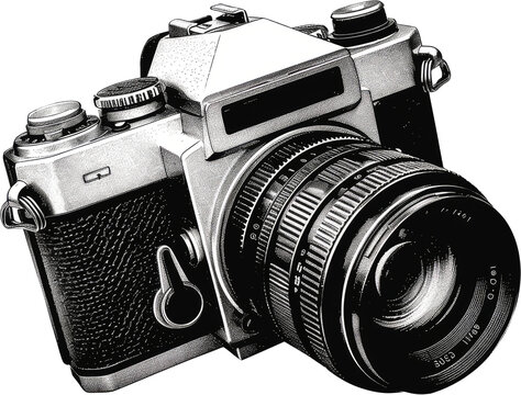 Retro camera photography collage element on transparent background, Retro camera punk y2k collage element, Camera photography magazine clipping with isolated clipping path. Generative AI