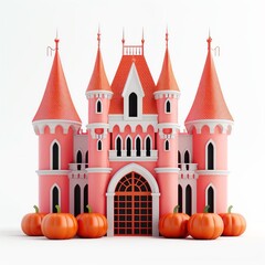 Fototapeta premium Magic castles, elaborate costumes, giant pumpkins, 3D illustration, vibrant colors, isolated on white background, focus cover all object, deep depth of field, no blur,