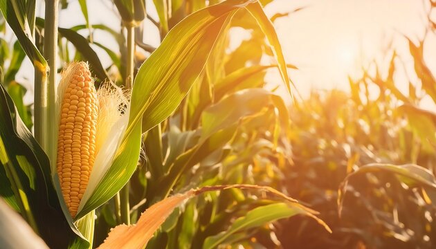 The background of the corn garden, showing the corn on the trees in a close up photo and a beautiful afternoon atmosphere. wallpapers.