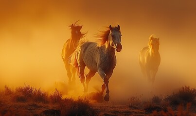A cloud of dust billows behind a majestic horse as it races across the open ground.