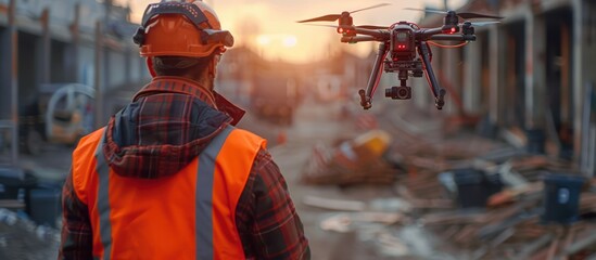 Construction Worker Surveying with Drone