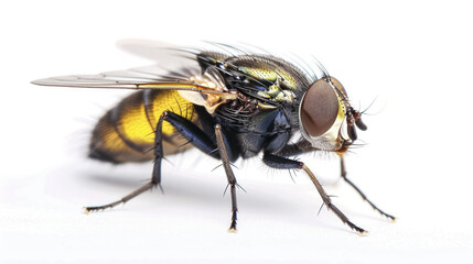 Detailed Close-up of a Fly on White Background