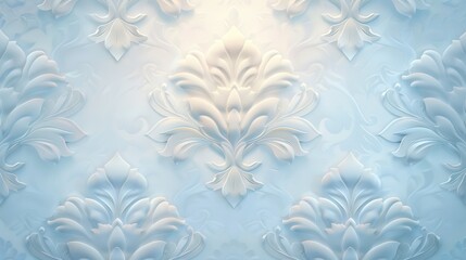 A blue and white floral wallpaper with a white flower design