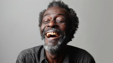 Portrait of a Joyful Elderly Man with a Toothless Smile