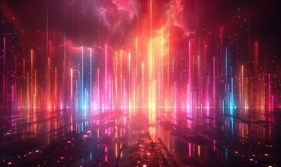 Abstract background features vibrant neon lines ascending upwards, creating a captivating visual.