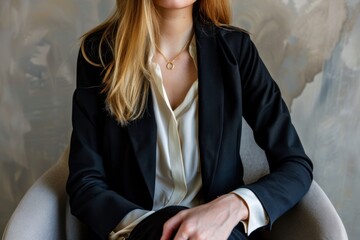 businesswoman sitting on a chair close up