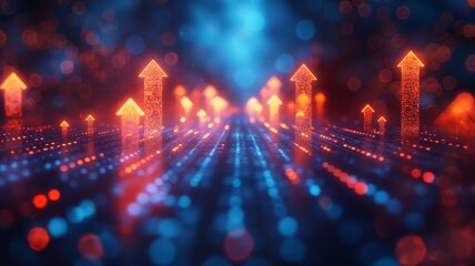 Upward arrow growth chart digital background, stock market financial economic growth trend concept illustration