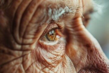 Closeup of senior man face and eye, age, vision and old people concept