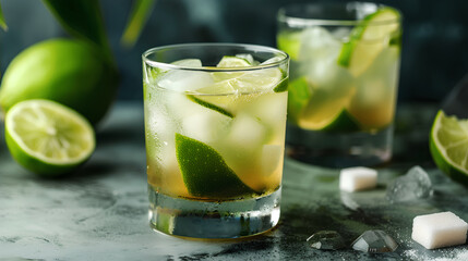 Vibrant and refreshing caipirinha cocktail