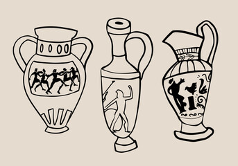 Black Line Ancient Greek Vase Set