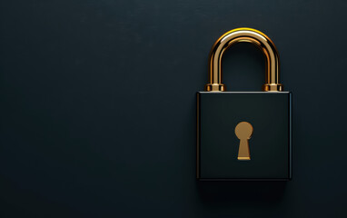 Fototapeta premium Close-up of a golden padlock against a dark background, symbolizing security, protection, and privacy in a minimalistic and elegant design.