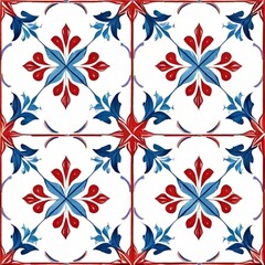 Vector image of colorful Moroccan, Portuguese tiles, azulejo with ornament. AI generation.
