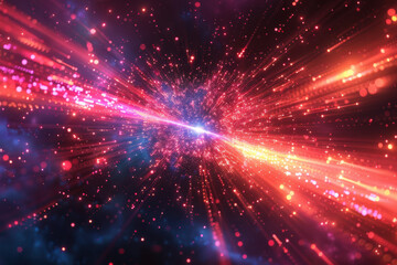 Naklejka premium A stunning visual display of vibrant, multi-colored light trails converging at a central point, creating a dynamic and energetic abstract background.