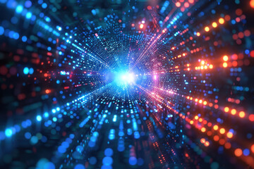 Abstract digital background with vibrant blue and red light trails creating a tunnel effect, symbolizing speed and technology advancements.