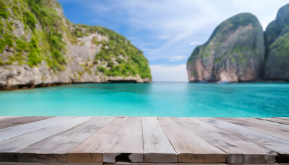 Fototapeta premium Tropical Paradise Clear Blue Waters and Limestone for product presentation.