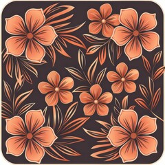 Orange Floral Pattern on Dark Background
