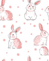 seamless background of pink rabbit so cute chibi style 